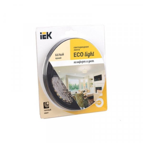 стрічка світлодіодна 5м IEK-eco LSR-3528WW120-9.6-IP65-12V - LSR1-1-120-65-1-05