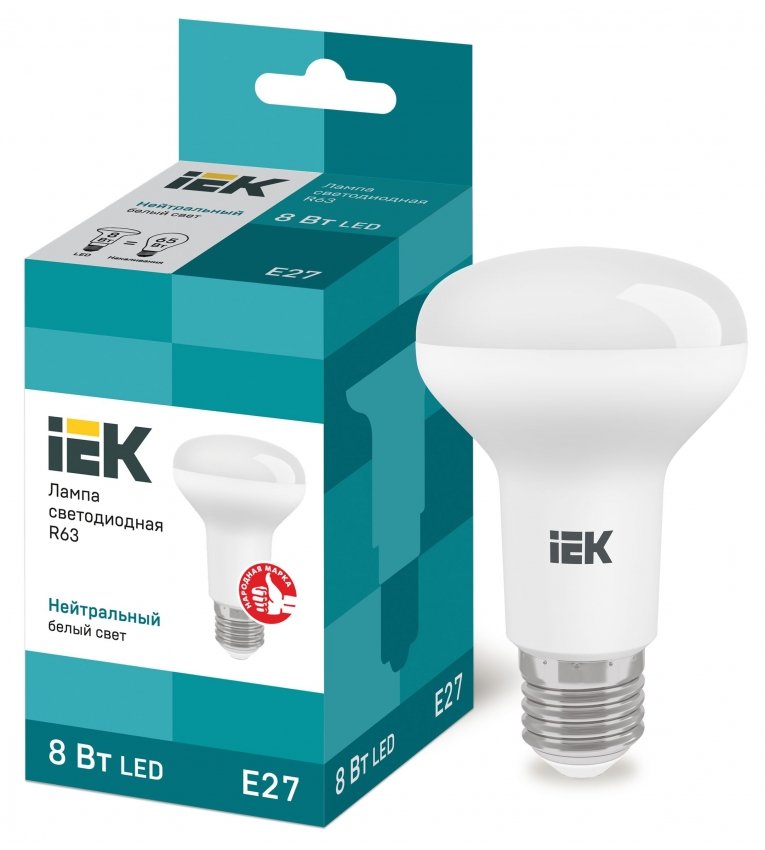 Лампа светодиодная ECO R63 рефлектор 8Вт 230В 3000К E27 IEK - LLE-R63-8-230-30-E27
