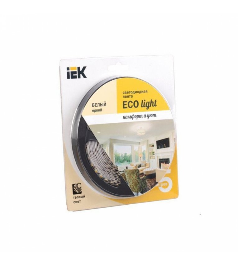 Лента светодиодная 5м IEK-eco LSR-3528WW120-9.6-IP65-12V - LSR1-1-120-65-1-05