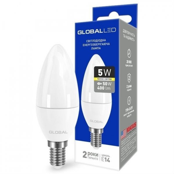Светодиодная лампа C37 CL-F 5Вт 4100К Е14 Maxus серия Global - 1-GBL-134-02