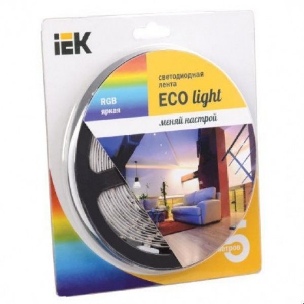 Светодиодная лента 5м IEK-eco LSR-3528RGB54-4.8-IP65-12V - LSR1-3-054-65-1-05