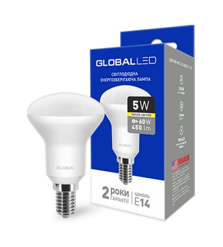 LED лампочка 1-GBL-154 R50 5Вт Global 4100К 220В, Е14 Maxus - 1-GBL-154