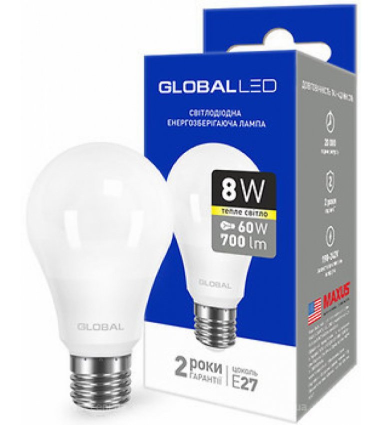Лампочка LED 1-GBL-166 А60 12Вт 4100К Е27 Maxus серія Global - 1-GBL-166-02