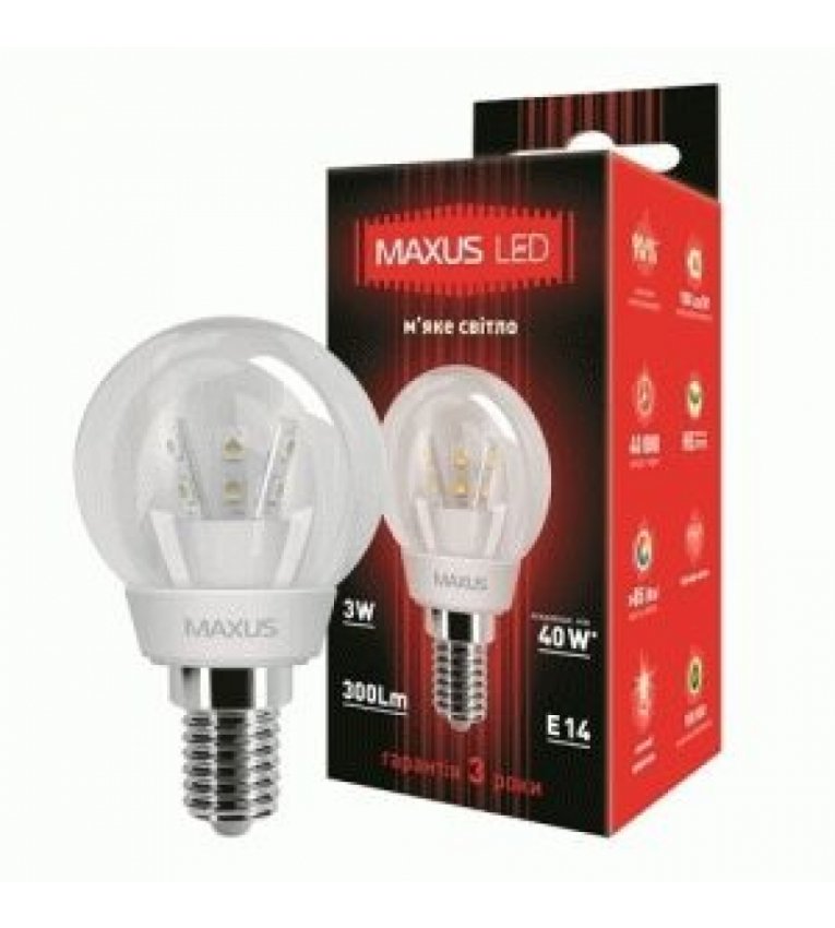LED лампа 1-LED-259 G45 3Вт Maxus 3000K, E14 - 1-LED-259