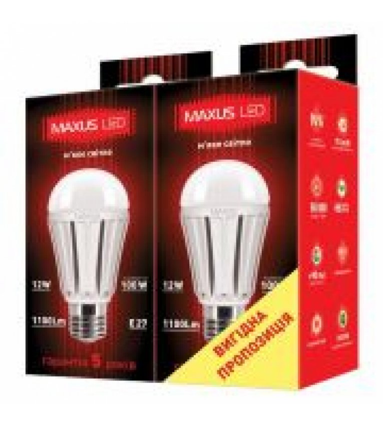Комплект ламп 2-LED-335-01 А65 12Вт (2 шт.) 3000К, Е27 Maxus - 2-LED-335