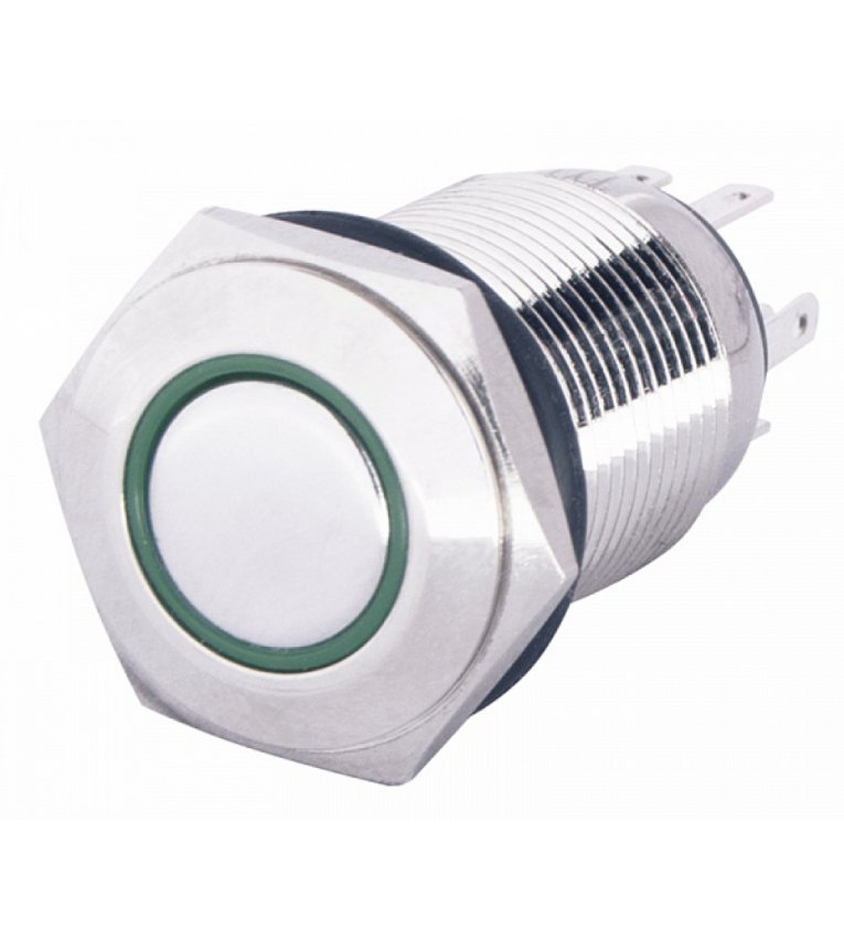 TYJ 16-361 220V зеленая Кнопка металлическая с подсветкой, с фиксацией 1NO+1NC АСКО-УКРЕМ - A0140010099