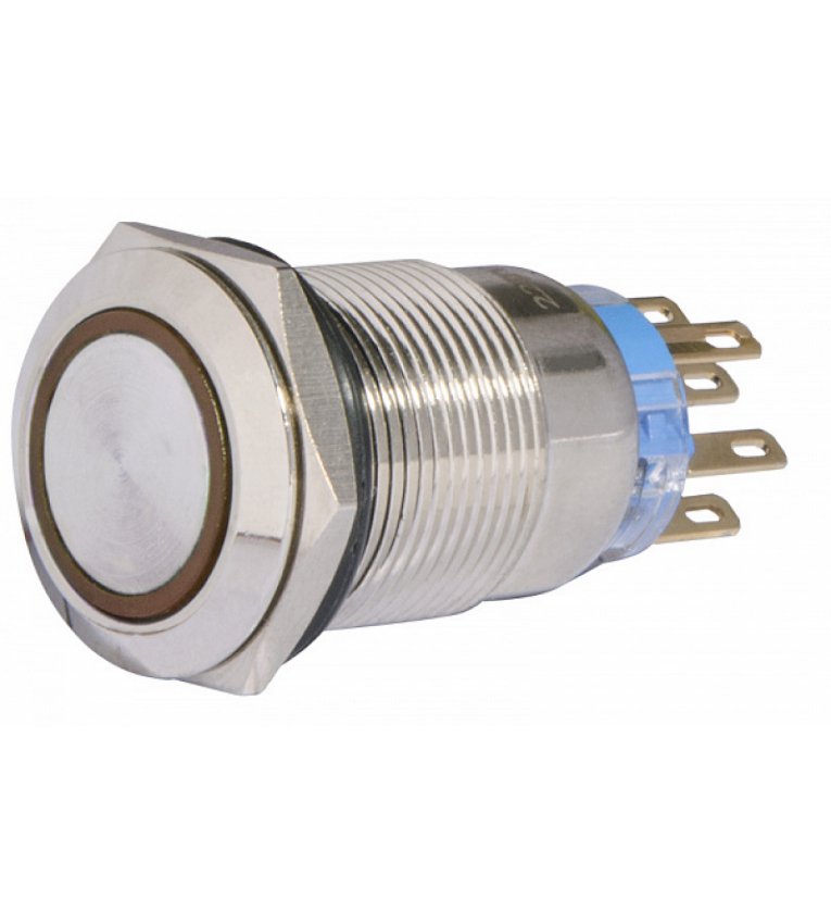 TYJ 19-372 220V желтая Кнопка металлическая с подсветкой, с фиксацией 2NO+2NC АСКО-УКРЕМ - A0140010121