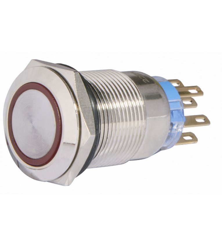 TYJ 19-372 220V красная Кнопка металлическая с подсветкой, с фиксацией 2NO+2NC АСКО-УКРЕМ - A0140010123