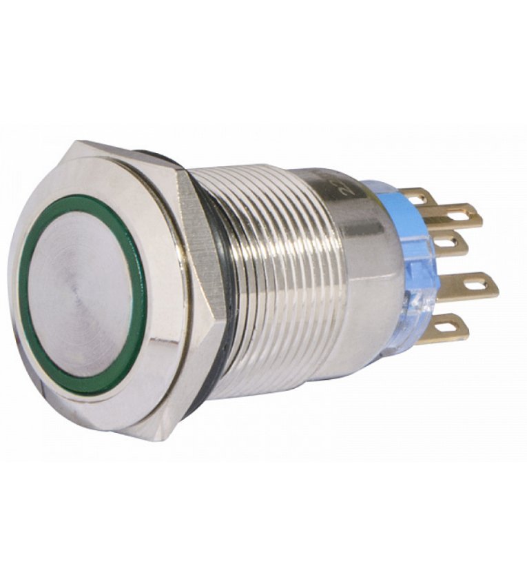TYJ 19-372 220V зеленая Кнопка металлическая с подсветкой, с фиксацией 2NO+2NC АСКО-УКРЕМ - A0140010122