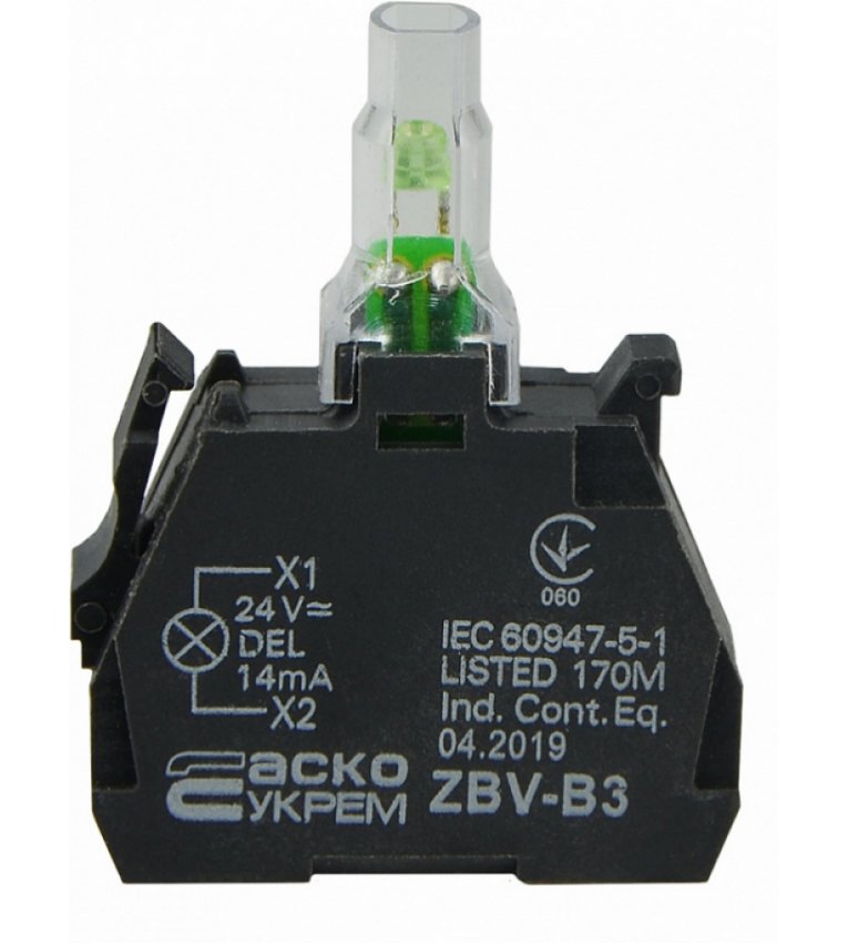ZBV-B3 Блок для підсвічування зелений 24В для кнопок TB5 АСКО-УКРЕМ - A0140010210