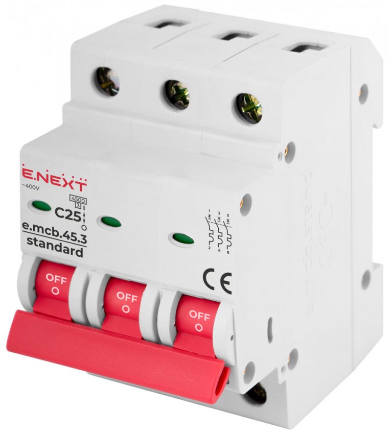 Модульний автоматичний вимикач E.NEXT e.mcb.stand.45.3.C25 - s002033
