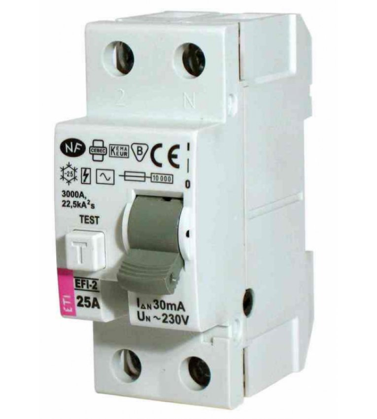 Пристрій захисного відключення ETI EFI6-2 40А/0,03А тип AC (6kA) - 2062133