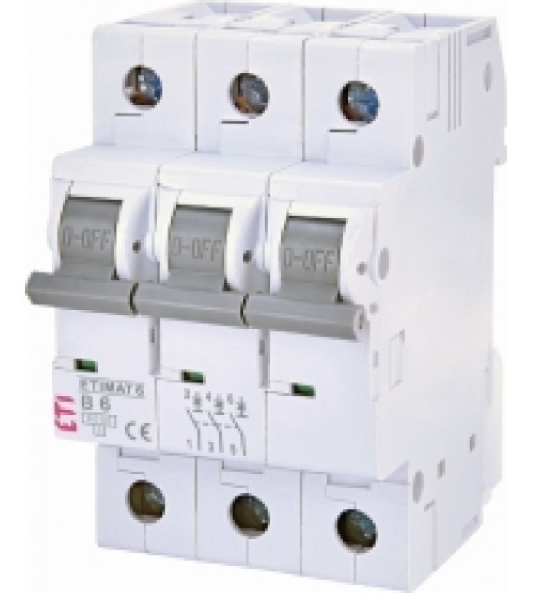 Автоматический выключатель ETI 002115512 ETIMAT 6 3p B 6А (6 kA) - 2115512