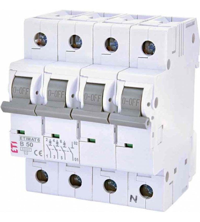 Автоматический выключатель ETI 002116521 ETIMAT 6 3p+N B 50А (6 kA) - 2116521