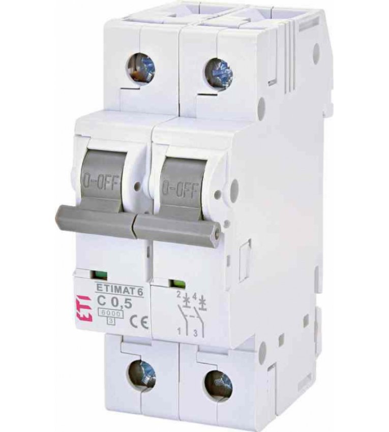 Автоматичний вимикач ETI 002143501 ETIMAT 6 2p C 0.5A (6kA) - 2143501