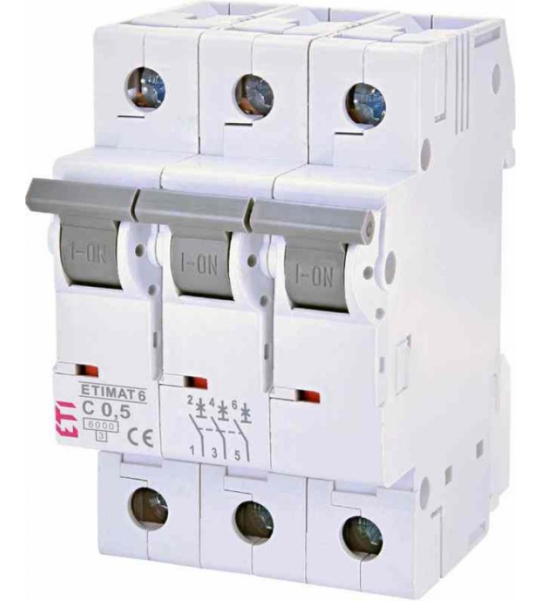 Автоматичний вимикач ETI 002145501 ETIMAT 6 3p C 0.5A (6kA) - 2145501