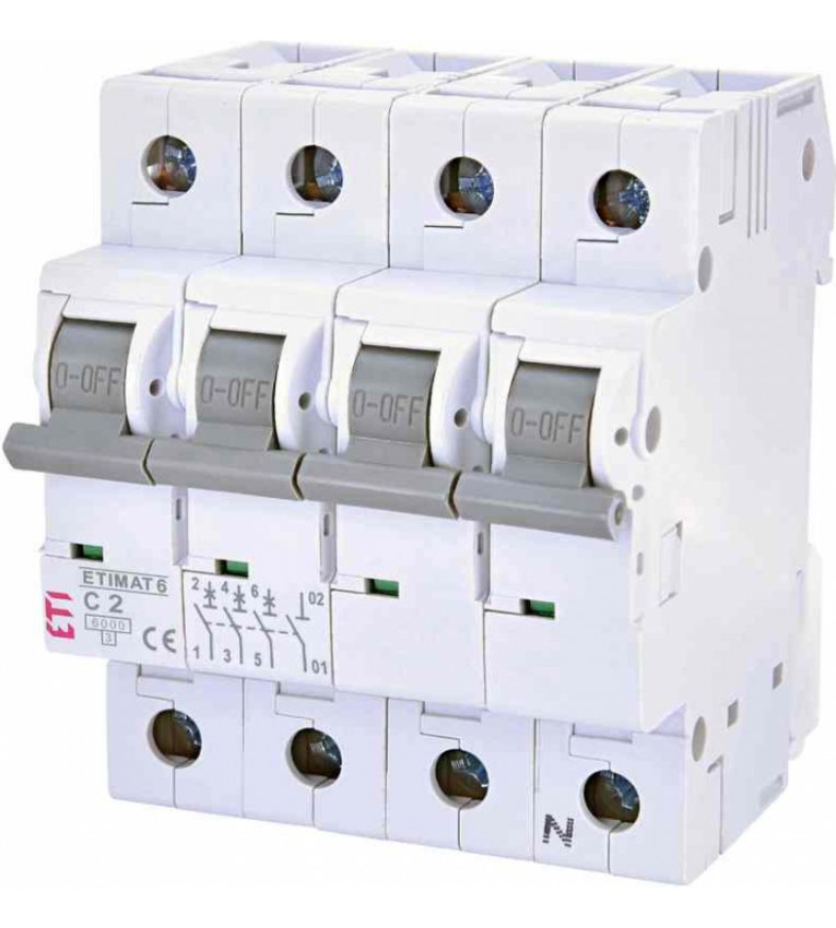 Автоматический выключатель ETI 002146508 ETIMAT 6 3p+N C 2A (6kA) - 2146508
