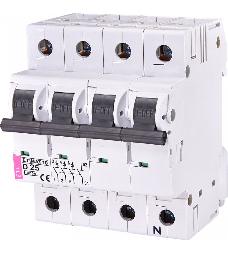 Автоматичний вимикач ETI 002156718 ETIMAT 10 3p+N D 25А (10 kA) - 2156718
