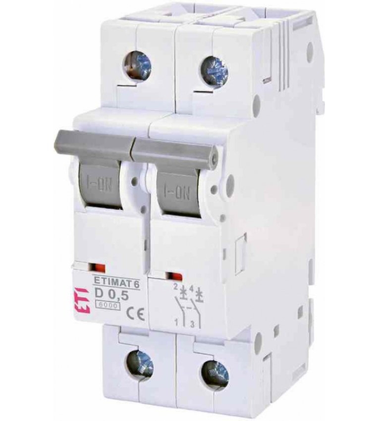 Автоматичний вимикач ETI 002163501 ETIMAT 6 2p D 0.5A (6kA) - 2163501