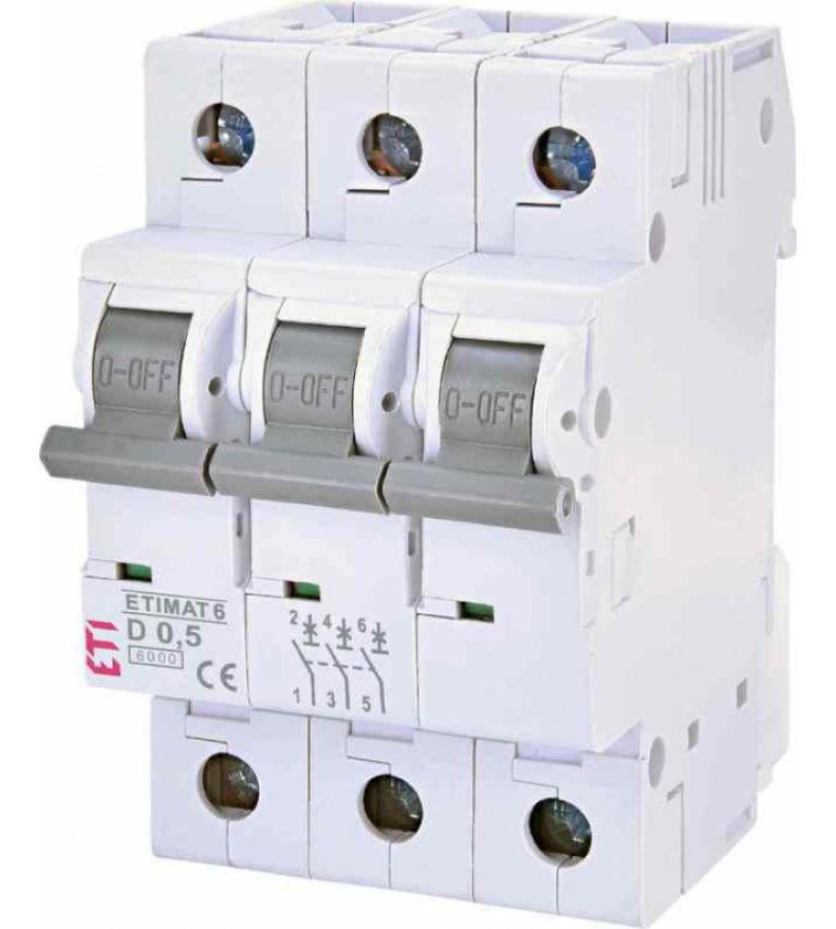 Автоматичний вимикач ETI 002164501 ETIMAT 6 3p D 0.5A (6kA) - 2164501