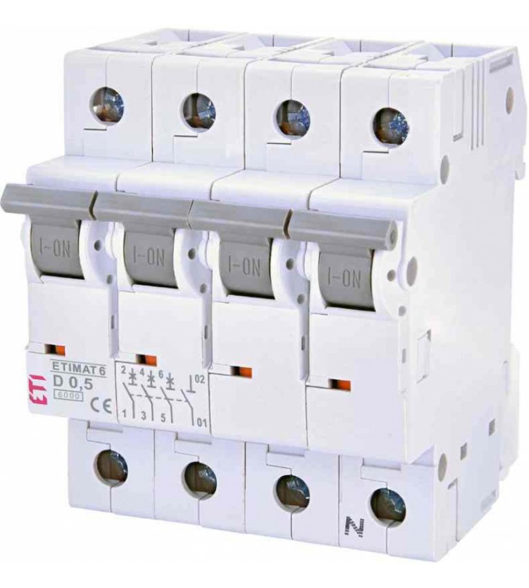 Автоматический выключатель ETI 002165501 ETIMAT 6 3p+N D 0.5А (6 kA) - 2165501