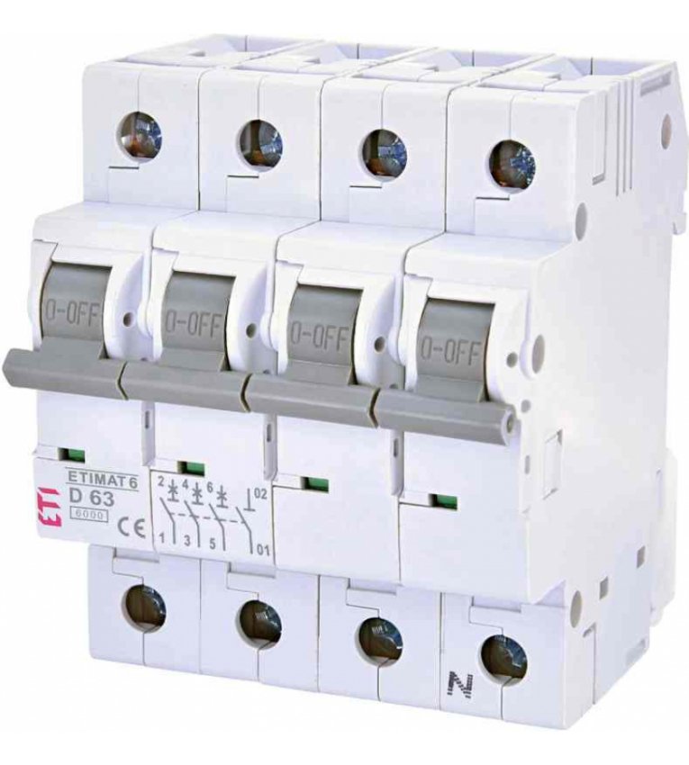 Автоматический выключатель ETI 002165522 ETIMAT 6 3p+N D 63А (6 kA) - 2165522