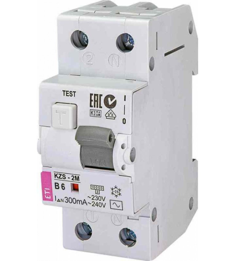 Диференціальний автомат ETI 002173301 KZS-2M B 6/0.3 тип AC (10kA) - 2173301