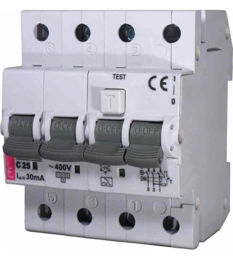 Диференціальний автомат ETI 002174004 KZS-4M 3p+N B 16/0.03 тип AC (6kA) - 2174004