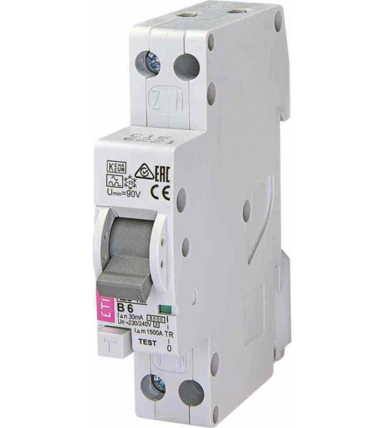 Диференціальний автомат ETI 002175201 KZS-1M B 6/0.03 тип A (6kA) з нижнім підключенням - 2175201