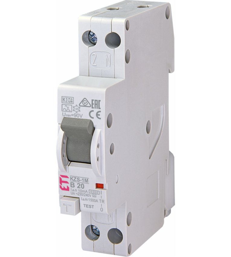 Диференціальний автомат ETI 002175415 KZS-1M B 20/0.01 тип A (6kA) з нижнім підключенням - 2175415