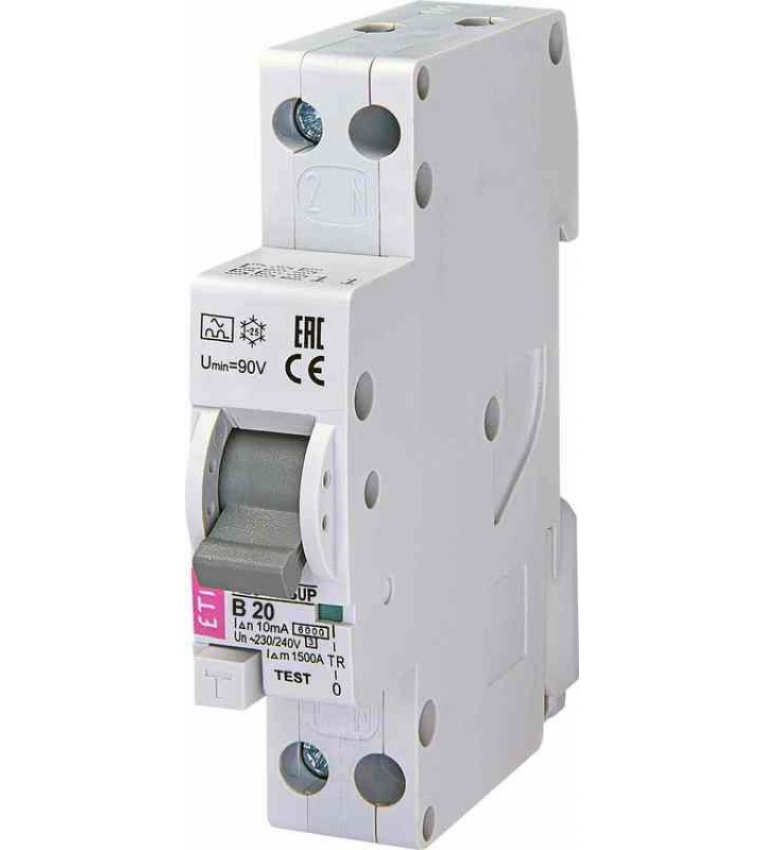 Дифференциальный автомат ETI 002175815 KZS 1M SUP B 20/0.01 тип A (6kA) с верхним подключением - 2175815