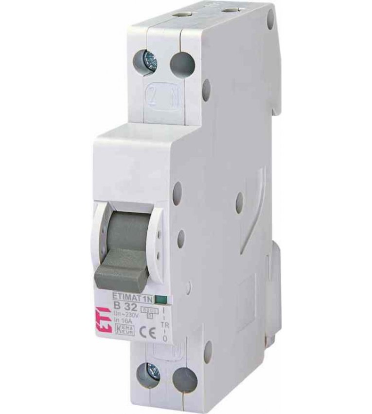 Одномодульный автоматический выключатель ETI 002191107 ETIMAT 6 1p+N B 32А (6 kA) - 2191107