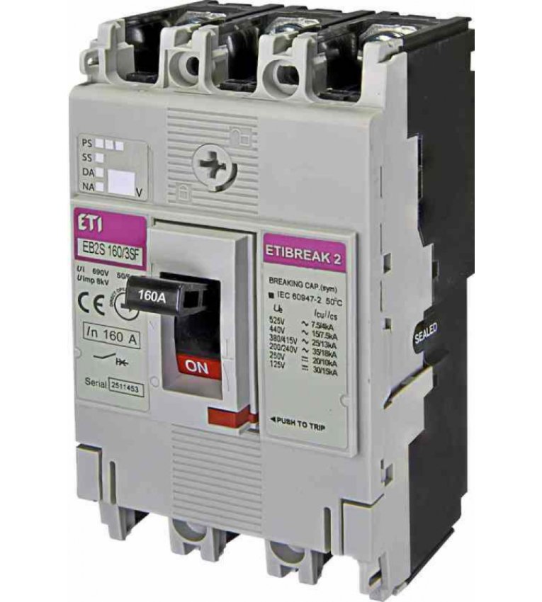 Автоматический выключатель ETI 004671837 EB2S 160/3SF 160A 3P (25kA фиксированные настройки) - 4671837
