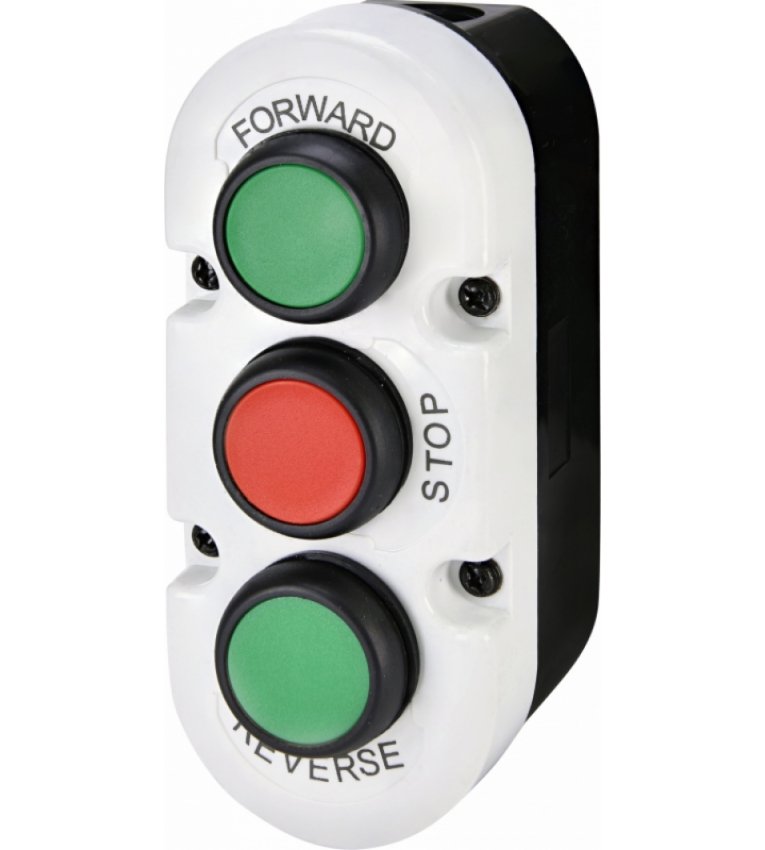 Трехмодульный кнопочный пост ETI 004771444 ESE3-V6 («FORWARD/STOP/REVERSE» зеленый/красный/зеленый) - 4771444