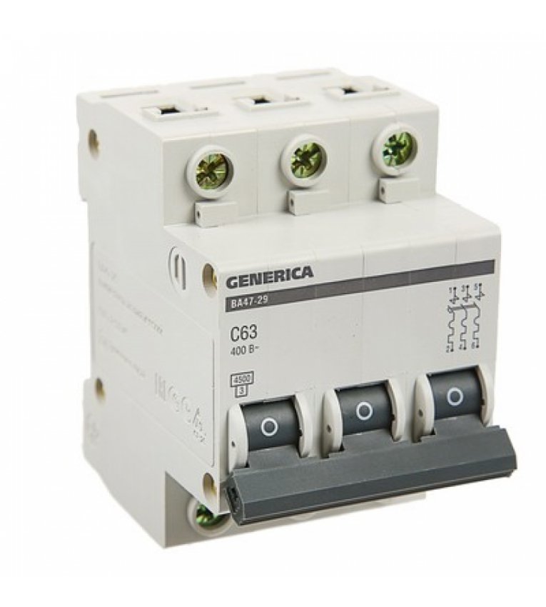 Автоматический выключатель Generica MVA25-2-063-C ВА47-29 63А 4,5кА (C) - MVA25-2-063-C
