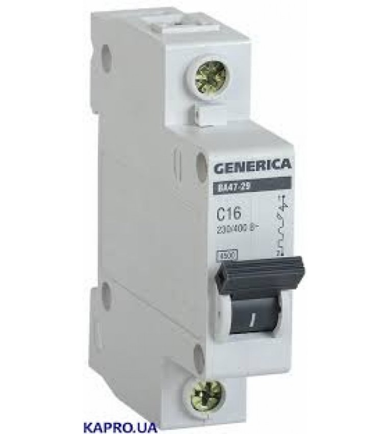Автоматичний вимикач Generica MVA25-3-016-C ВА47-29 16А 4,5кА (C) - MVA25-3-016-C