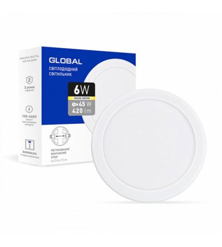 Круглий cвітлодіодний світильник Global SP adjustable 6Вт 3000K (1-GSP-01-0630-C) - 1-GSP-01-0630-C
