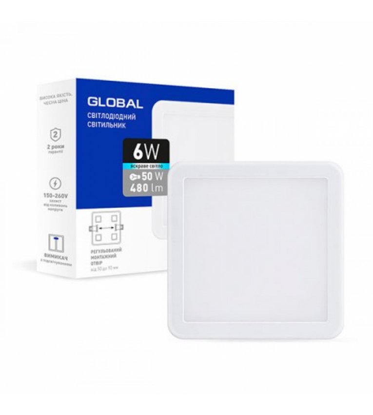 Квадратний cвітлодіодний світильник Global SP adjustable 6Вт 4100K (1-GSP-01-0641-S) - 1-GSP-01-0641-S