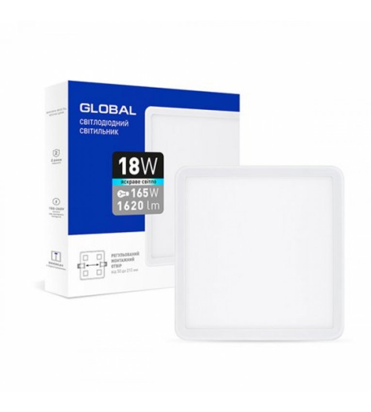 Квадратний cвітлодіодний світильник Global SP adjustable 18Вт 4100K (1-GSP-01-1841-S) - 1-GSP-01-1841-S