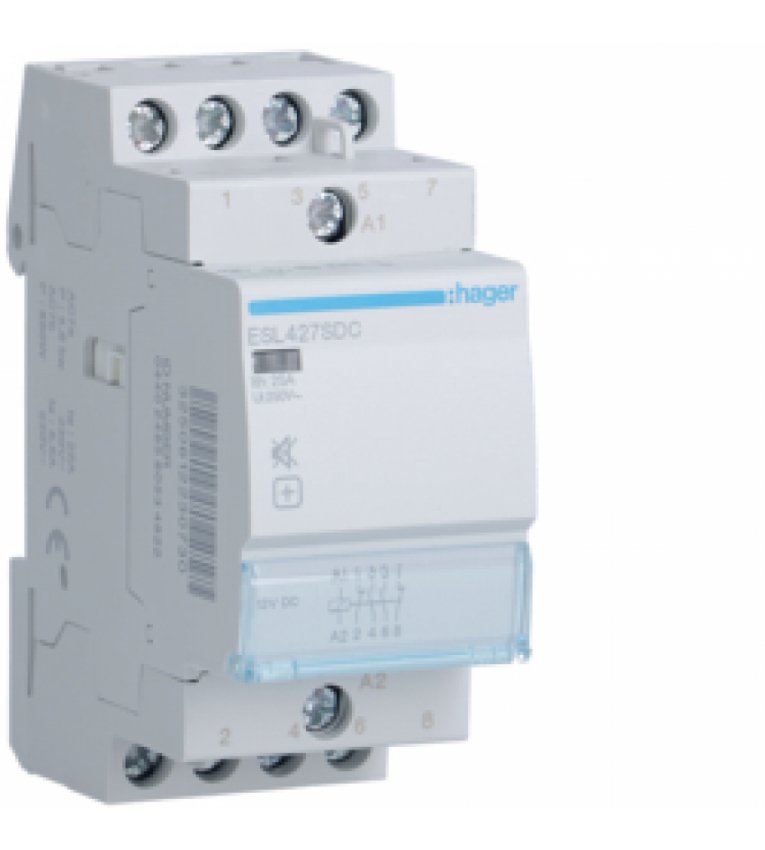 Безшумний контактор Hager ESL427SDC 25А 2НО+2НЗ 12В - ESL427SDC