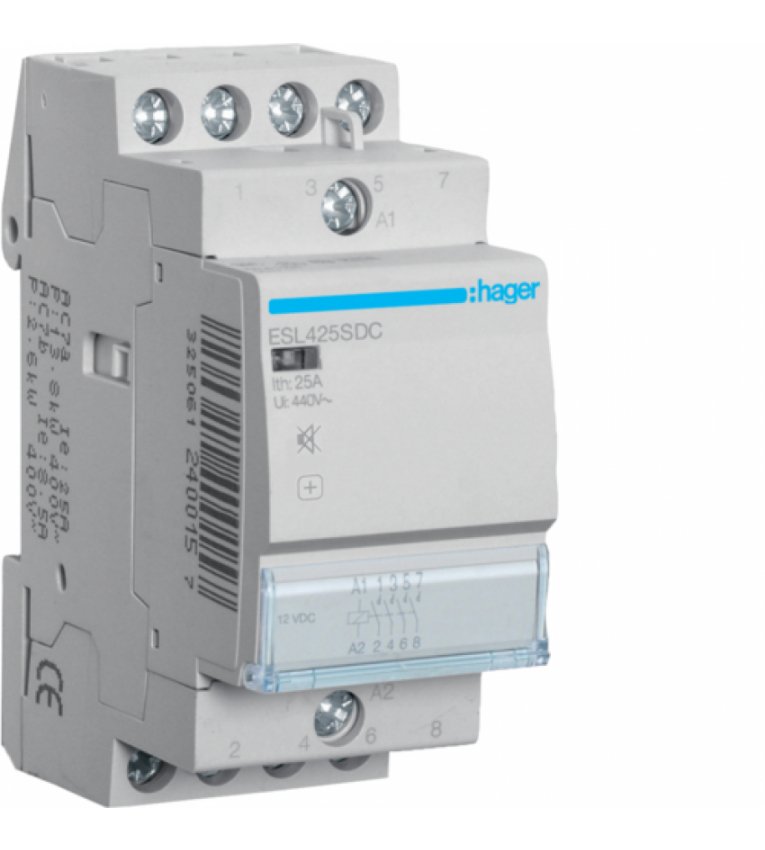 Безшумний контактор Hager ESL428SDC 25А 3НО+1НЗ 12В - ESL428SDC