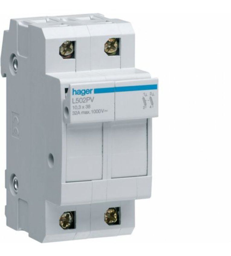 Модульный разъединитель предохранителя Hager L502PV L38 до 32А для PV-систем 2P 1000В DC - L502PV