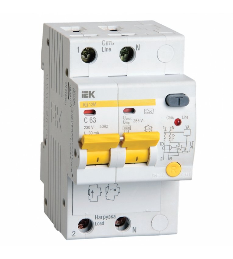 АД12М 2Р С63 30мА диференційний автоматичний вимикач IEK - MAD12-2-063-C-030
