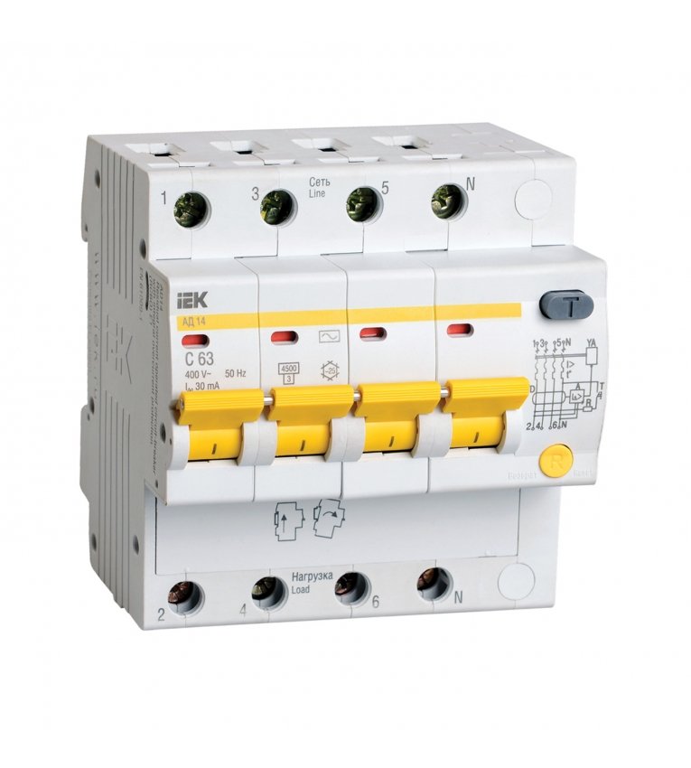 АД14 4Р 63А 100мА диференціальний автоматичний вимикач, ІЕК - MAD10-4-063-C-100