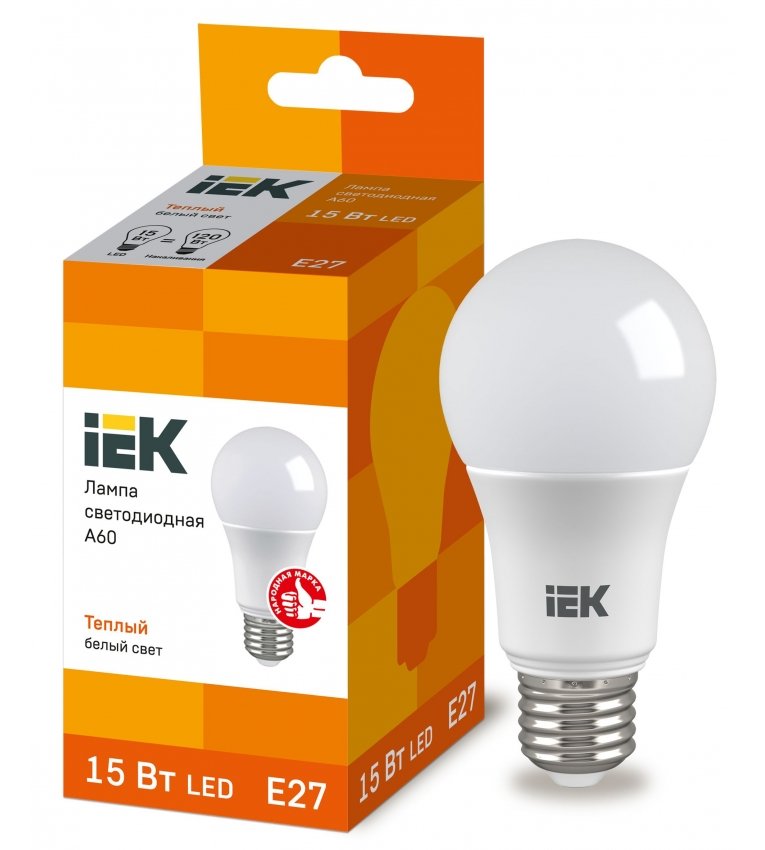 Лампа светодиодная ECO A60 шар 15Вт 230В 3000К E27 IEK - LLE-A60-15-230-30-E27