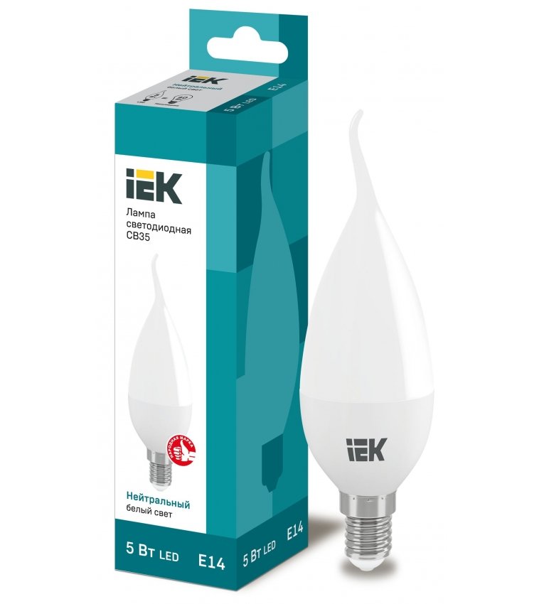 Лампа світлодіодна ECO CB35 свічка на вітрі 5Вт 230В 3000К E14 IEK - LLE-CB35-5-230-30-E14