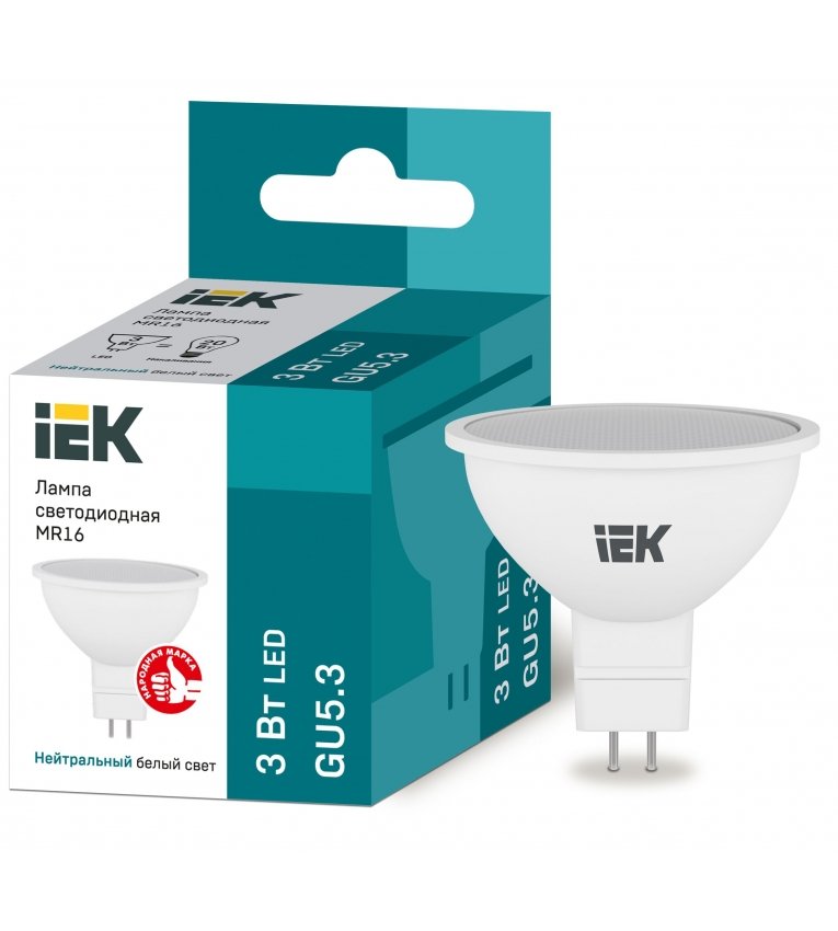 Лампа світлодіодна ECO MR16 спот 5Вт 230В 3000К GU5.3 IEK - LLE-MR16-5-230-30-GU5