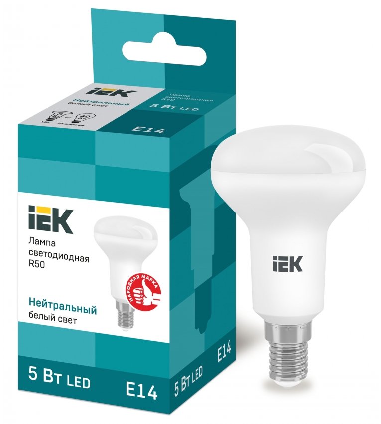 Лампа светодиодная ECO R50 рефлектор 5Вт 230В 4000К E14 IEK - LLE-R50-5-230-40-E14