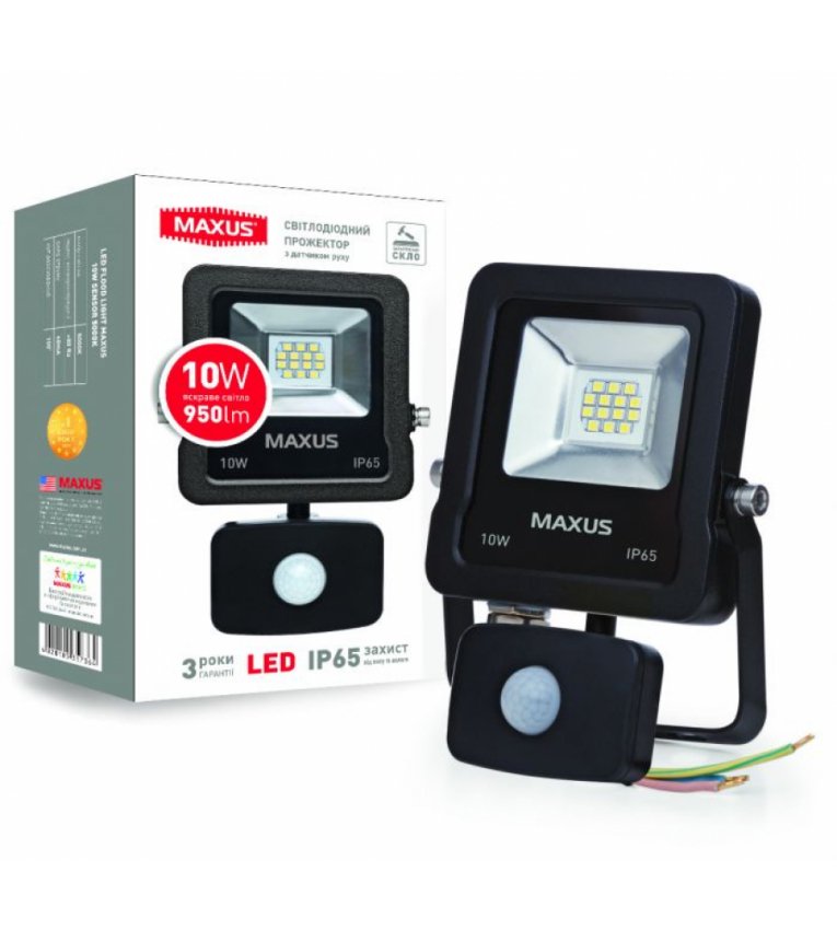 LED прожектор заливающего света Maxus 10Вт 5000K с датчиком движения (1-MAX-01-LFL-1050s) - 1-max-01-lfl-1050s
