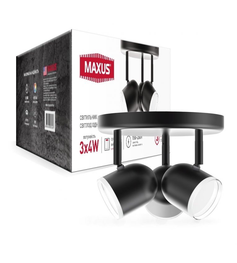 Светодиодный светильник Maxus MSL-01R 12Вт 4100K (черный) 3-MSL-11241-RB - 3-MSL-11241-RB